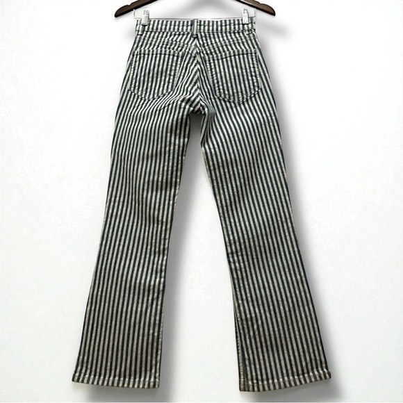 287 ZARA | EUC Serbia Blue Off - White Striped High Rise Flare Jeans (Size 2) - Picture 3 of 13